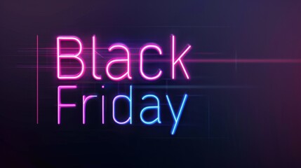 Colorful neon text displaying 'Black Friday' on a dark background. The design features vibrant pink and blue hues, creating a modern and eye-catching look.