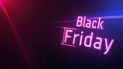 Neon text displaying 'Black Friday' in vibrant colors against a dark background. The design emphasizes shopping and sales events.