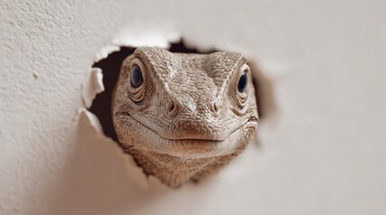 Monitor Lizard Head Emerging Through Torn Background in Cinematic Macro Realism