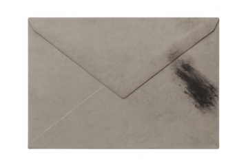 Vintage letter envelope with grunge smudge effect representing old communication, mail, and historical documents, transparent background