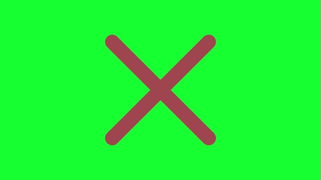 The red cross animation on a green background is perfect for showing something is wrong, not good, failed, rejected, not accepted or negative.