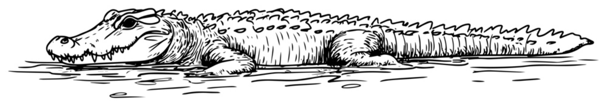 crocodile resting near water hand drawn vintage sketch