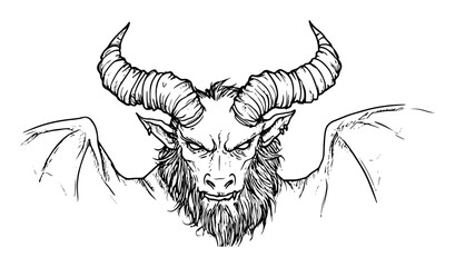 demon head with horns and wings fantasy monster sketch vector © Kaz