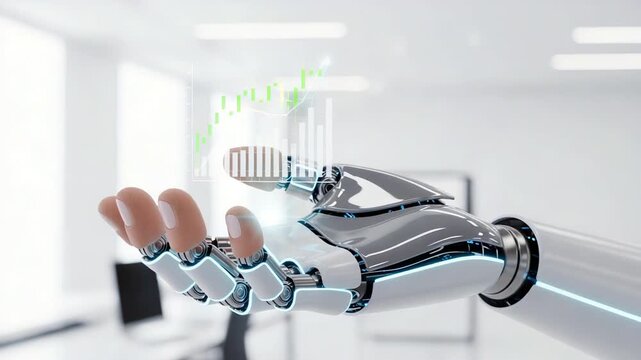 Robotic data display, Automated robot presenting stock data in modern