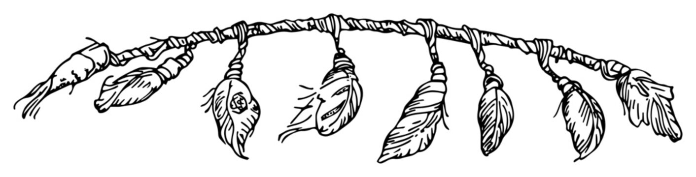 seashell and leaf garland boho coastal sketch