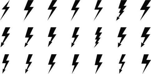 Collection of black lightning bolt vector illustrations on white background