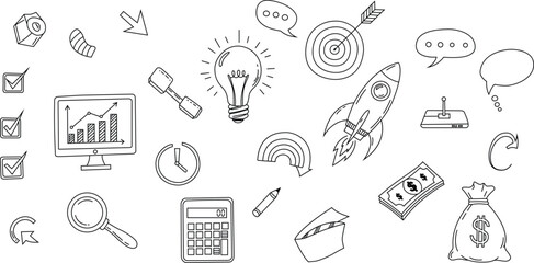 Hand drawn business and finance icons doodle style sketch