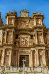 Fototapeta premium Ornate Plateresque Portal of Santa María Church, Gumiel de Izán, Ribera del Duero Region, Burgos, Spain