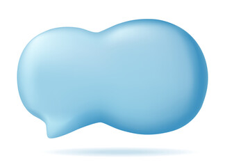 Glossy light blue 3D speech bubble in claymorphism style, playful asymmetrical shape with smooth shadows and floating effect. Isolated vector for modern UI, app interfaces, social media, chat.