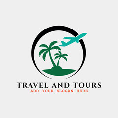 Obraz premium summer holidays traveling and tourism agency logo design vector