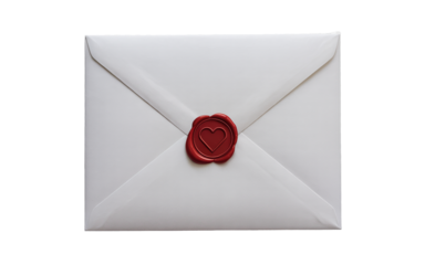 White Paper Envelope Sealed with Red Wax Heart Stamp Postal Stationery Message Correspondence Letter Love Mail Symbol for Sending Greetings Isolated on Transparent