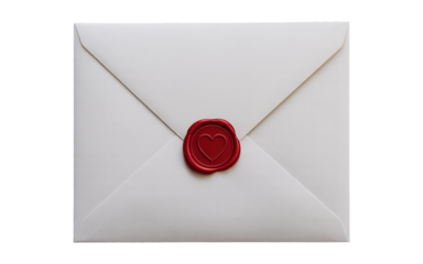 White Paper Envelope Sealed with Red Wax Heart Stamp Postal Stationery Message Correspondence Letter Love Mail Symbol for Sending Greetings Isolated on Transparent