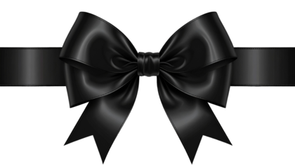 Classic Black Satin Ribbon Tied into Bow Providing Sophisticated and Elegant Design Element Isolated on Transparent Backdrop Ideal for Commemoration and Formal Occasions Projects