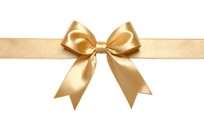 Shiny Gold Bow With Horizontal Ribbon for Gift Decoration on Transparent Background Premium Decorative Element for Holiday Season and Celebration 200 Characters