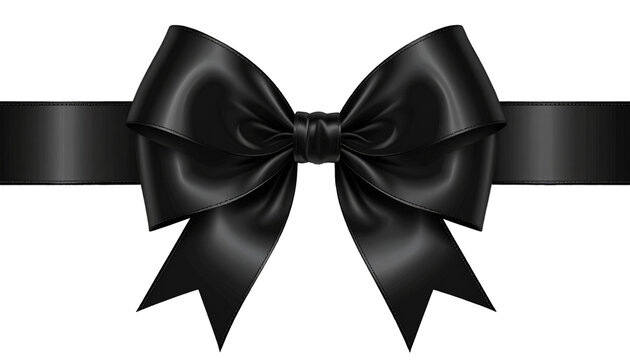 Classic Black Satin Ribbon Tied into Bow Providing Sophisticated and Elegant Design Element Isolated on Transparent Backdrop Ideal for Commemoration and Formal Occasions Projects