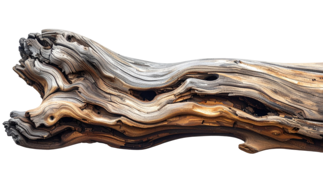 Weathered Tree Trunk Or Piece Of Dead Wood In Light Brown And Gray Tones On Transparent Background Ideal For Rustic And Natural Design Element With Wood Grain