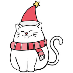 christmas Happy cat wearing a festive hat and scarf.