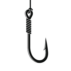 A simple black and white illustration of a curved fishing hook design