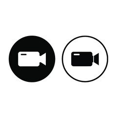 Simple black and white icons showing a video camera in two styles