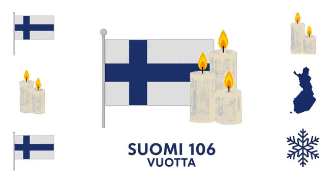 Celebrate Finland's Independence Day with Elegant Candles and the Iconic Flag, a Symbol of National Pride and Festive Remembrance of Suomi's 106 Years