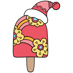 groovy christmas Festive Floral Popsicle with Santa Hat illustration