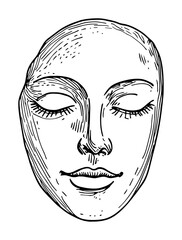 serene face with closed eyes mask hand drawn sketch vector illustration