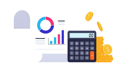 Calculator and charts symbolizing financial growth and planning