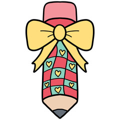 christmas Colorful pencil design with a bow and heart patterns.