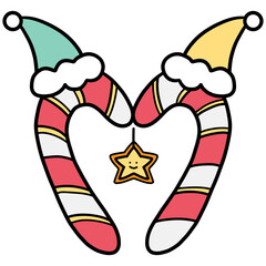 christmas Colorful candy canes forming a heart shape with a star.