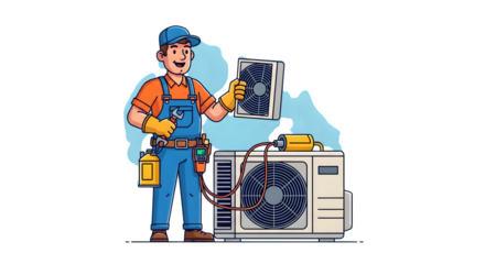 Friendly technician working on an air conditioning unit outdoors