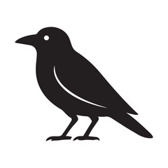Elegant Minimal Crow Silhouette Standing Calmly In Modern Flat Style