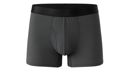 Comfortable and stylish dark grey boxer briefs with black waistband, isolated on white background.