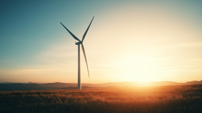 Wind turbine in a field during sunset for International Earth Day