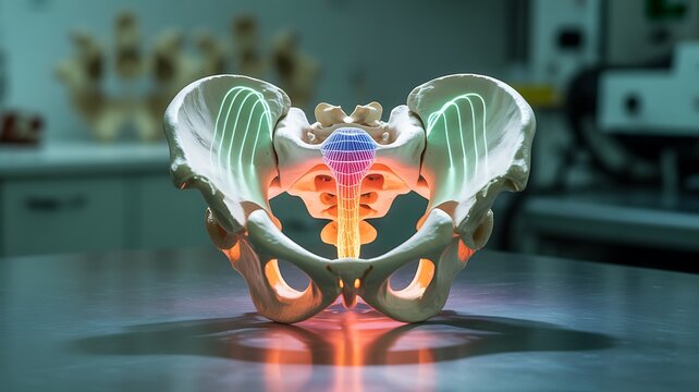 Anatomical illustration of the human pelvis and sacrum