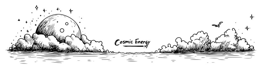 cosmic scene with moon and clouds sketch