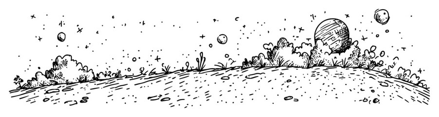 Naklejka premium space landscape with planets and hills