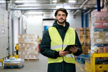 Warehouse worker managing cold chain logistics inventory