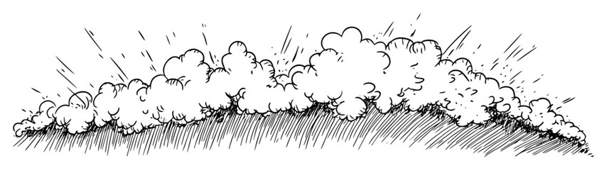 cloud explosion with grass field sketch