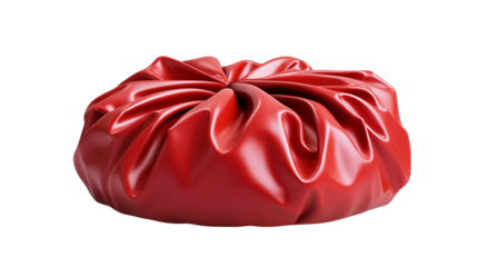PNF of A vibrant red, wrinkled fabric pucker, showcasing a glossy finish and dynamic folds, evoking a sense of modern design.