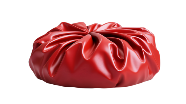 PNF of A vibrant red, wrinkled fabric pucker, showcasing a glossy finish and dynamic folds, evoking a sense of modern design.