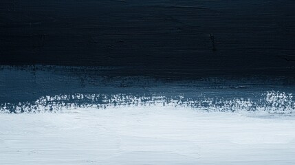 A textured abstract painting with a dark blue background and a white horizontal stripe.