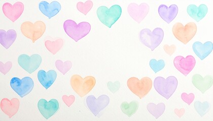 Soft Pastel Watercolor Hearts Border Background. Hand-Painted Love Pattern for Valentine's Day or Wedding Invitation Des