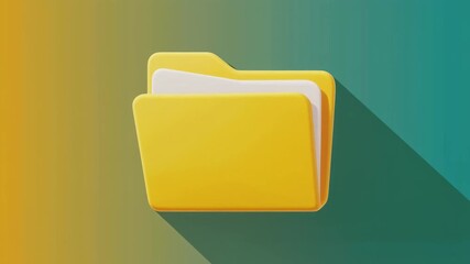 Three Dimensional Yellow Folder with Shadow Over Orange and Blue Gradient Background