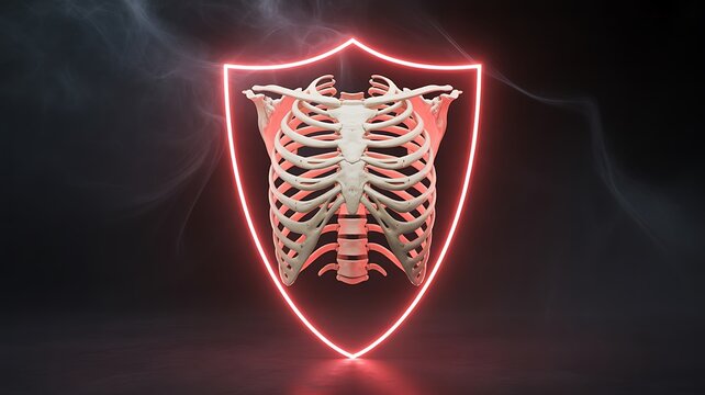 Rib cage protected by a neon red shield