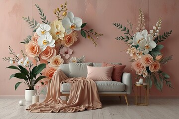 interior design scene with armchair and flowers