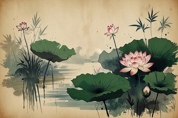 grunge background with flowers