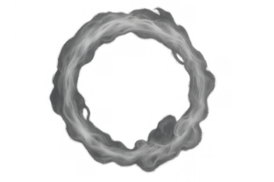 Smoke ring forming abstract cloud effect, swirling vapor design element with transparent background