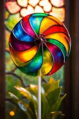 Vibrant & Stained-Glass Pinwheel Lollipop