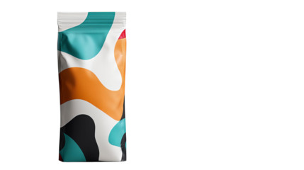 PNF of A vibrant, abstract-patterned coffee bag in bright colors, showcasing modern design aesthetics.