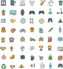 Colorful lifestyle and hobbies icon set – 50 flat vector icons for apps, web and infographics